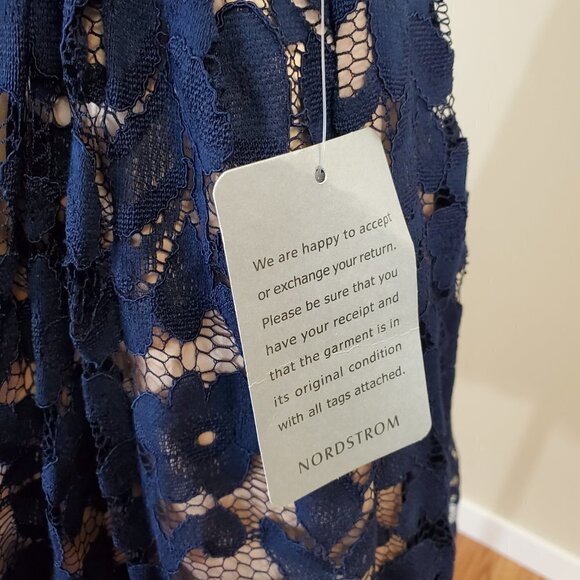 NWT Eliza J Navy Lace Illusion dress Fit & Flare Belted Cocktail sleeveless Sz 4 - Picture 6 of 16